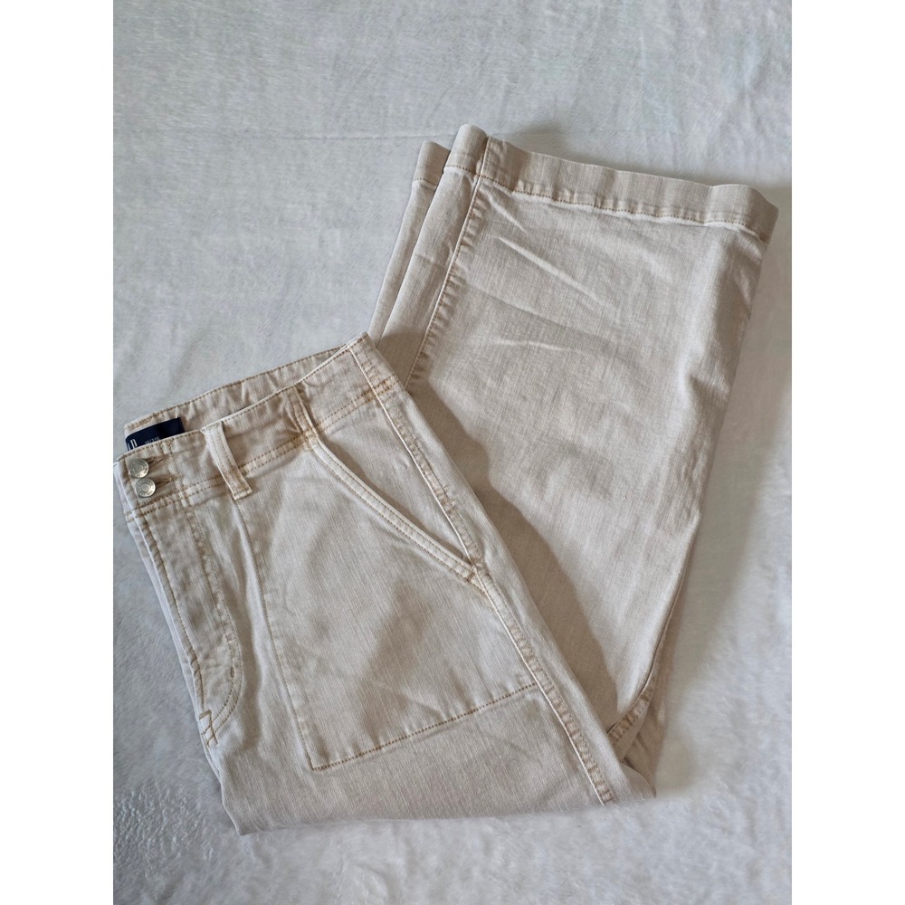 Gap Denim Womens High Rise Wide Leg Crop Jeans Beige Utility Patch Pocket 12/31S
